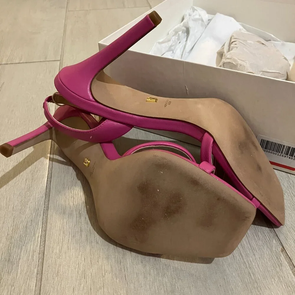 Veronica Beard Analita Hot Pink Leather Slingback Stiletto Sandals Sz 8.5